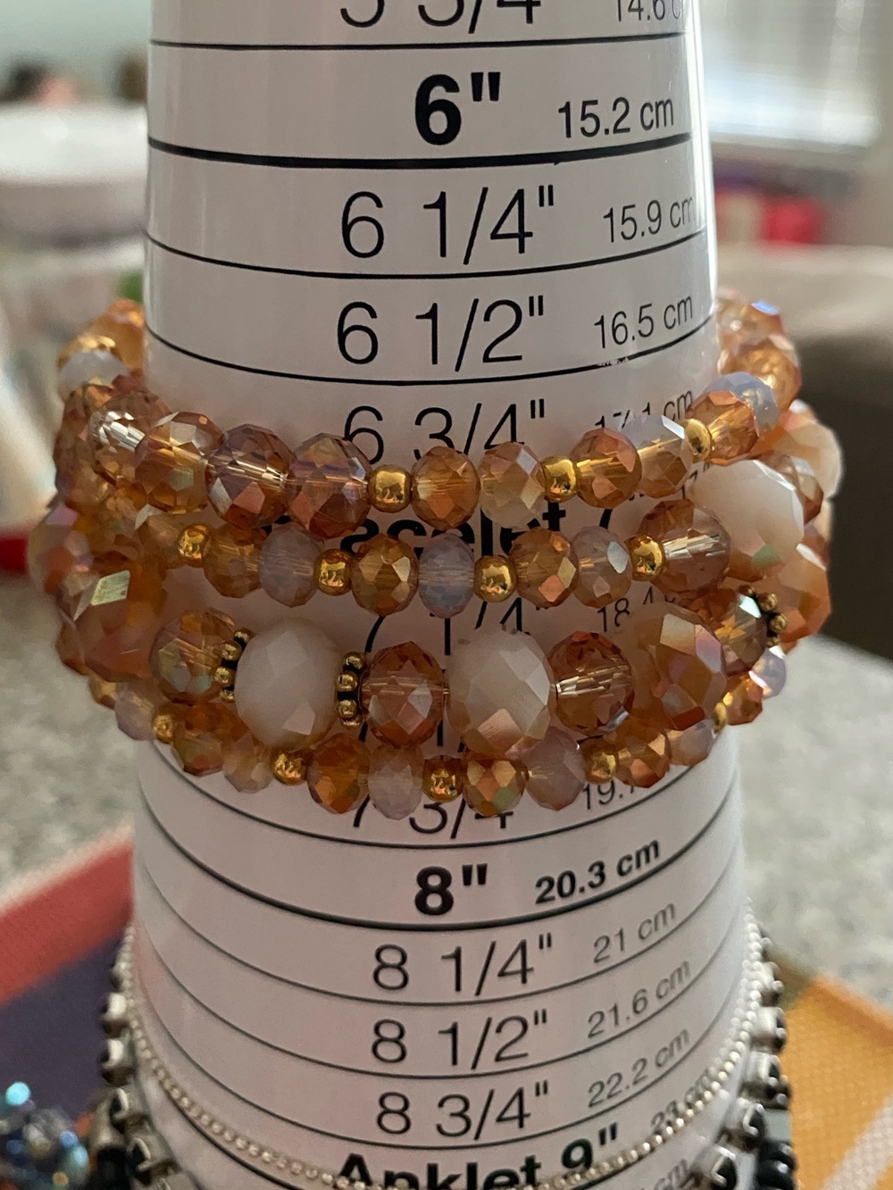 Gold and Cream Faceted Bead Wrap Bracelet - Picture 3 of 5